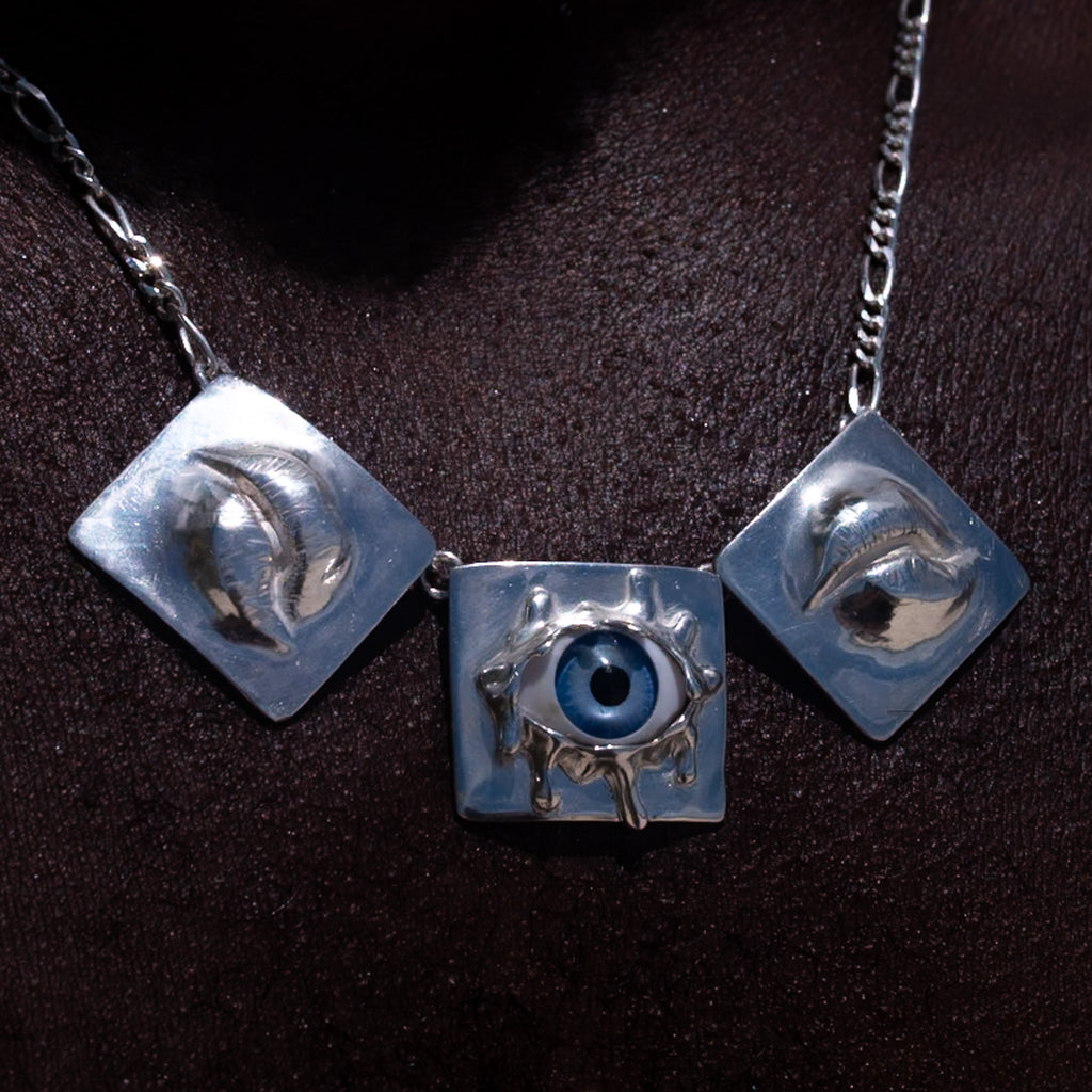Mental Triptych - Sterling Silver 925 Necklace with Crystal Eyes | Artistic Jewelry
