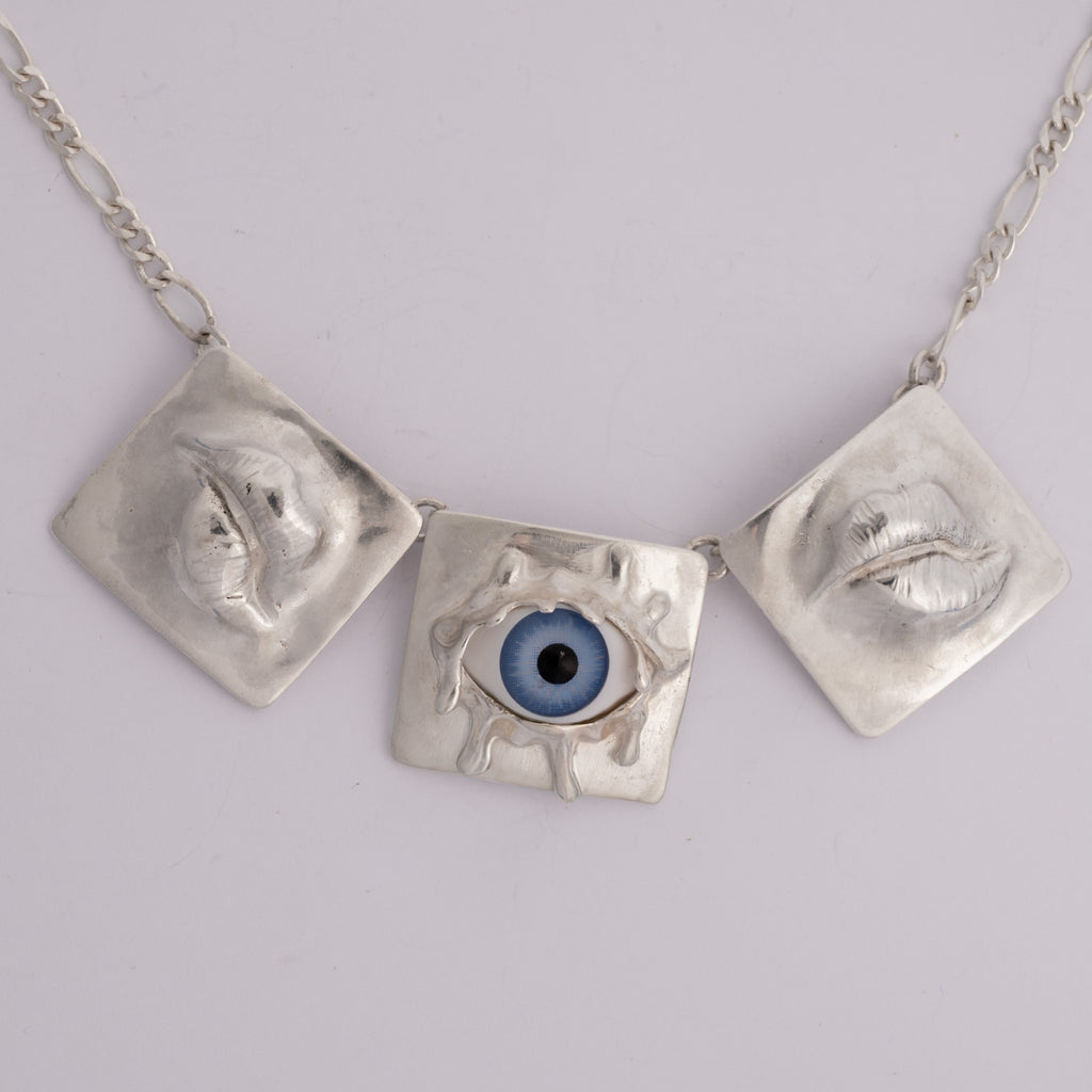 Mental Triptych - Sterling Silver 925 Necklace with Crystal Eyes | Artistic Jewelry