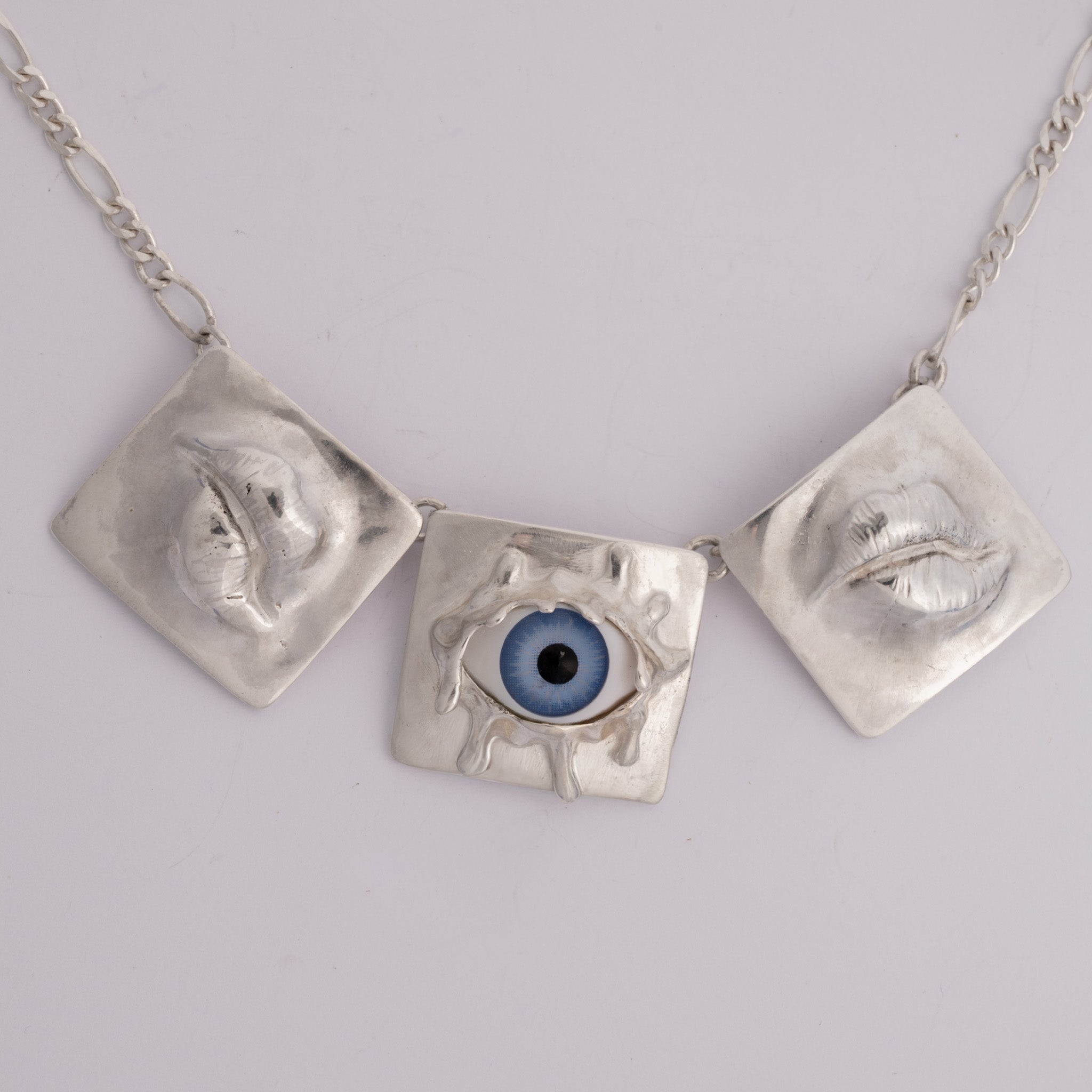 Mental Triptych - Sterling Silver 925 Necklace with Crystal Eyes | Artistic Jewelry